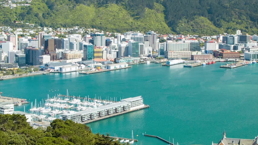 Wellington New Zealand Close-up Panning from Lambton Harbour to the Capital City Buildings in Downtown