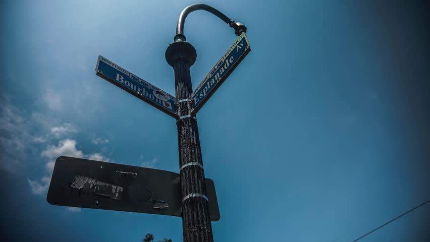 Hyper lapse of Bourbon Street sign in New Orleans.