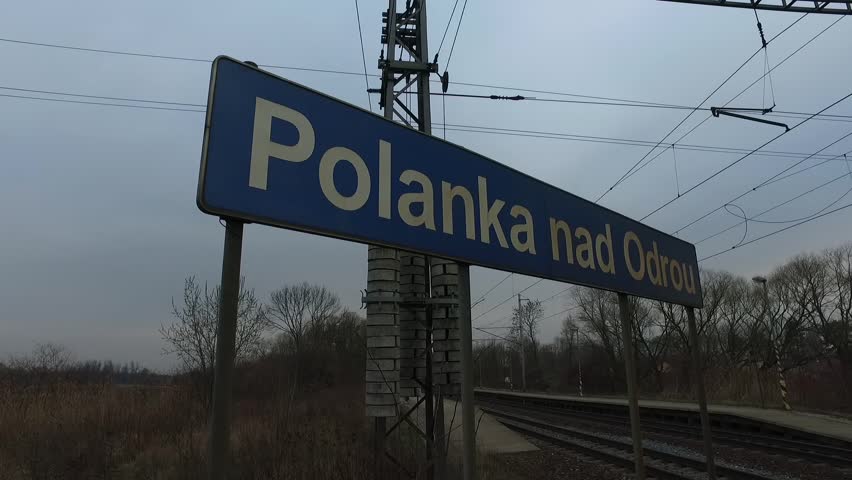 Signs of the railway station in Czech Republic. Using of camera slider.