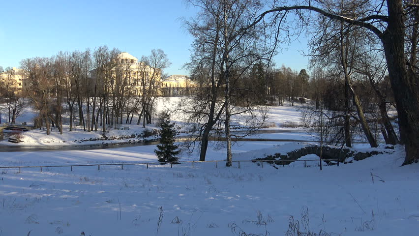 Pavlovsk Palace in the winter in Pavlovsky Park in the city Pavlovsk, St. Petersburg. Object of cultural heritage of federal importance with collections of Russian, Western and European ancient art.