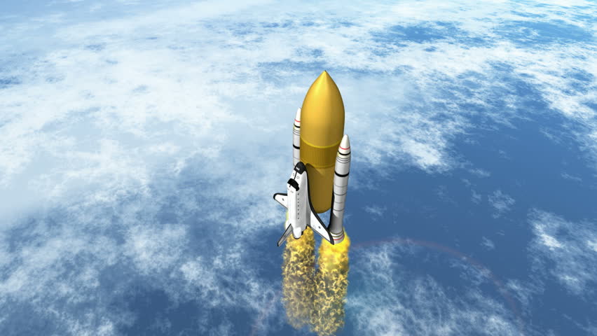 Shuttle flying into space with detaching boosters HD 1080i