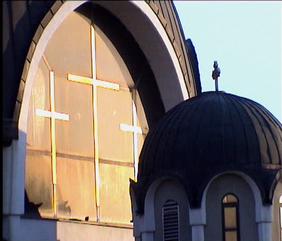 pigeons on a church window