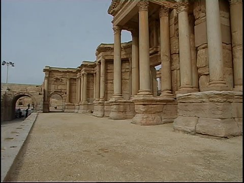 Palmyra, Syria - 2005 - Side view of the stage of the Roman Theatre in Palmyra. The theatre dates back to the second-century BCE.