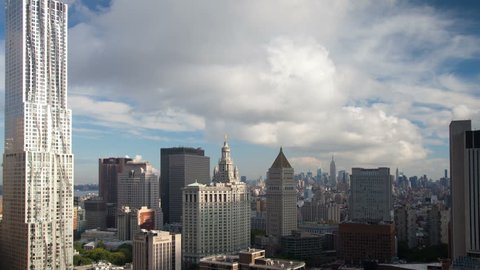NEW YORK - OCTOBER 4: (Timelapse View) View of manhattan skyline from a high vantage point October 4, 2011 in New York. 