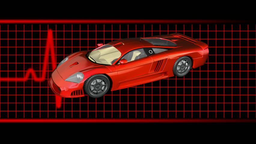Red sports car with heart beat NTSC interlaced