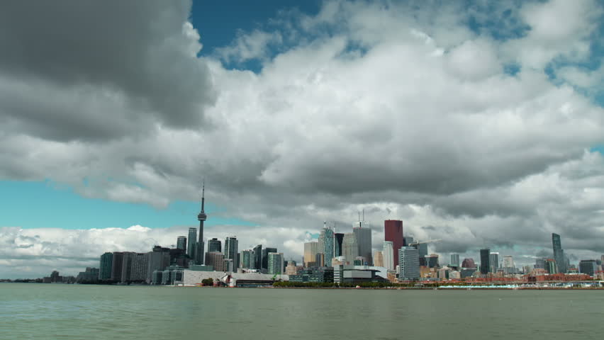 Time lapse of the city of Toronto, Ontario in the summer.  The skyline with the CN Tower in the shot.