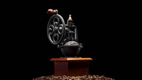 Vintage coffee grinder and coffee beans