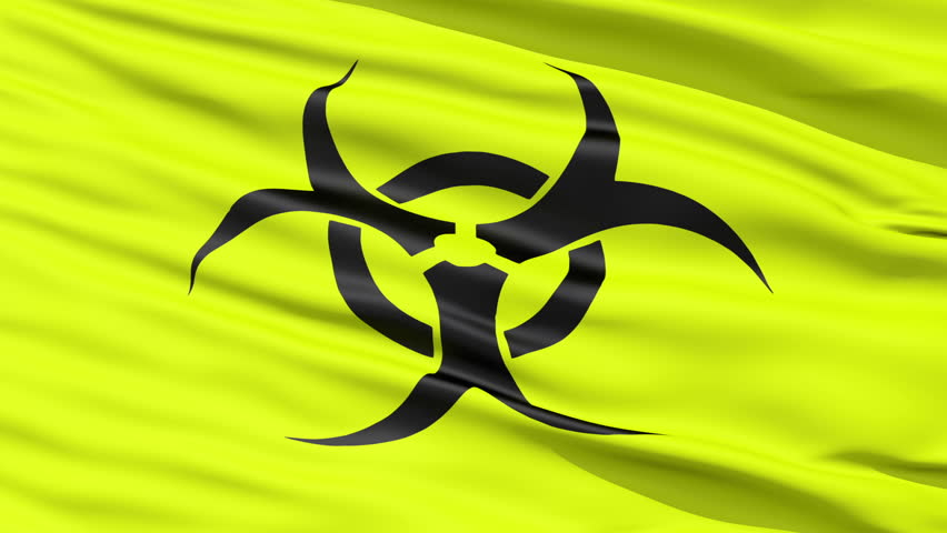 A close up background of a Biohazard warning symbol on bright yellow wavy