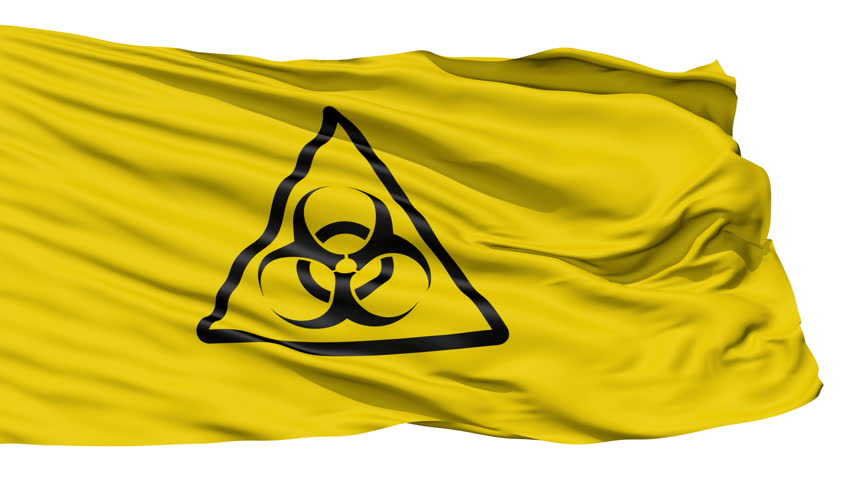 Fluttering yellow warning flag with a Biohazard symbol isolated on