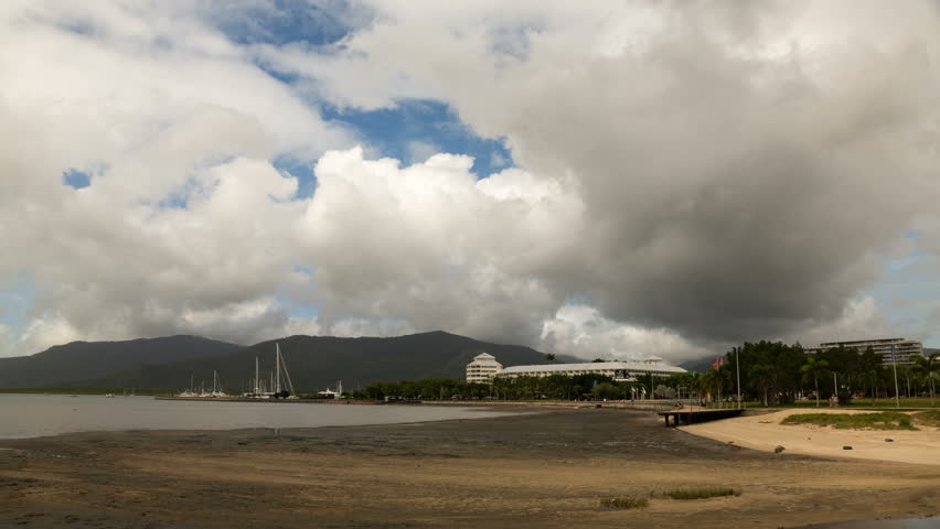 A cloudy time-lapse on a beach in Cairns, Australia