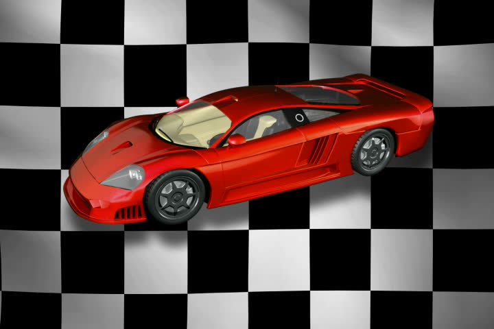 Sports Car with checkered flag background NTSC