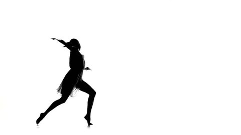 Beautiful woman with ponytail dance modern contemporary style on white, silhouette, slow motion
