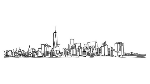 New York Panorama Outline Animation Hand Drawn Sketch Build Up and Down