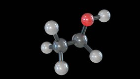 Molecule of Ethanol, 3DS MAX, V-Ray, HQ texture, 1080p 60fps, loop video, the alpha channel. The real structure of the molecule. The elements are colored according to common colors in chemistry.
