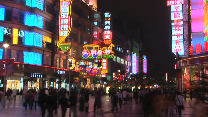 neon lights on nanjing road pedestrian Stock Footage Video (100% ...