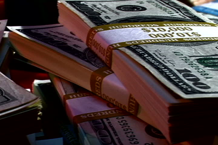 Large stacks of 100 dollar bills
