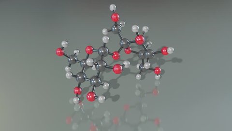 Molecule of Saccharose on a gray background.  3DS MAX, V-Ray, HQ texture, 1080p 60fps, infinite loop video,
alpha channel