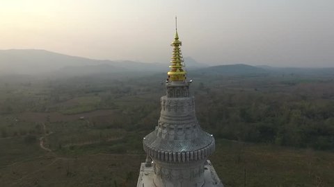 Aerial Shot from Drones, Bodh Gaya, Mahabodhi Temple Imitation from INDIA, Lampang District, THAILAND.
