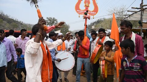 AMRAVATI,MAHARASHTRA, INDIA - MARCH 08 :  Devotee on the occasion of the Hindu festival of Maha Shivaratri. they participate in Hindu religious procession. Amravati, Maharashtra,India, 2016