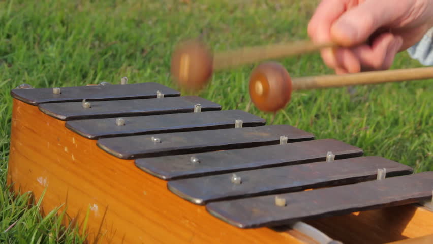 Man is playing the glockenspiel