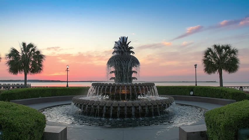 Charleston, South Carolina, USA at the Waterfront Park Pineapple Fountain.