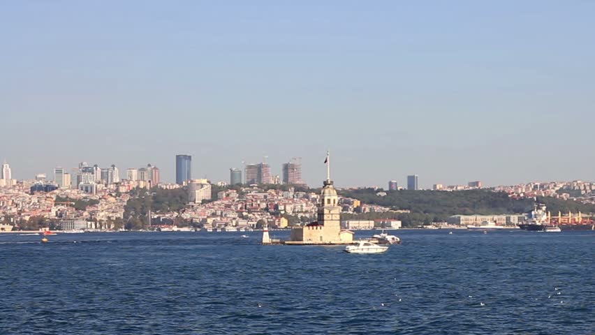 Sailing in front of Kiz Kulesi light house in Istanbul 