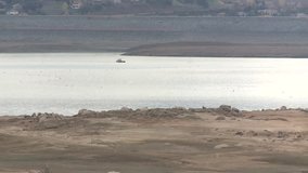 CALIFORNIA DROUGHT FOLSOM LAKE RESERVOIR LOW DRY WATER LEVELS AT SERIOUS LOWS SUMMER OF 2015 HD HIGH DEFINITION STOCK VIDEO FOOTAGE CLIP 1920X1080 1080