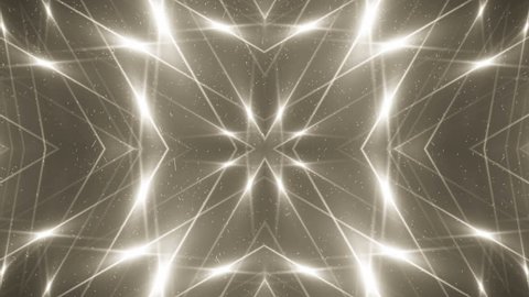 VJ Fractal gold kaleidoscopic background. Background motion with fractal design. Disco spectrum lights concert spot bulb. Light Tunnel.