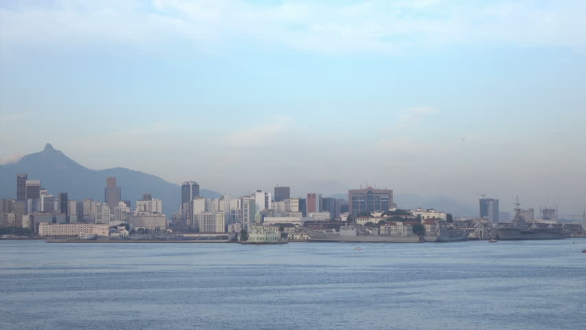 Pan of Rio de Janeiro skyline at Lapa and Centro districts, Brazil