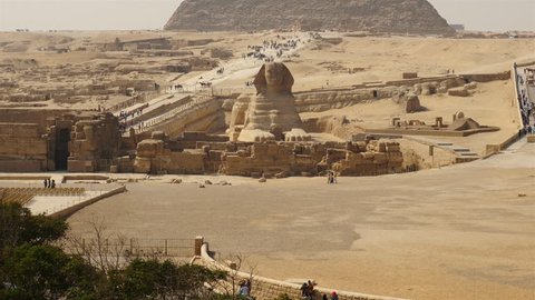 Pan Up - Great Pyramids & Sphinx Daytime at Giza - Egypt