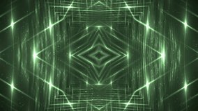 VJ Fractal green kaleidoscopic background. Background motion with fractal design. Disco spectrum lights concert spot bulb. Light Tunnel.