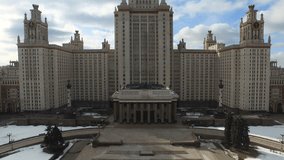 aerial videos of the building of Moscow state University Stalin skyscraper