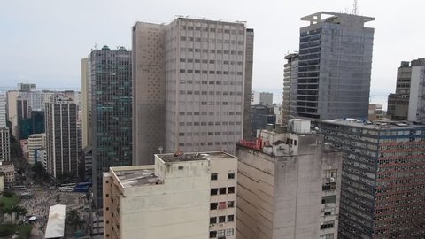 Brazil, State of Rio de Janeiro, City of Rio de Janeiro, Center, Aerial view of city center.