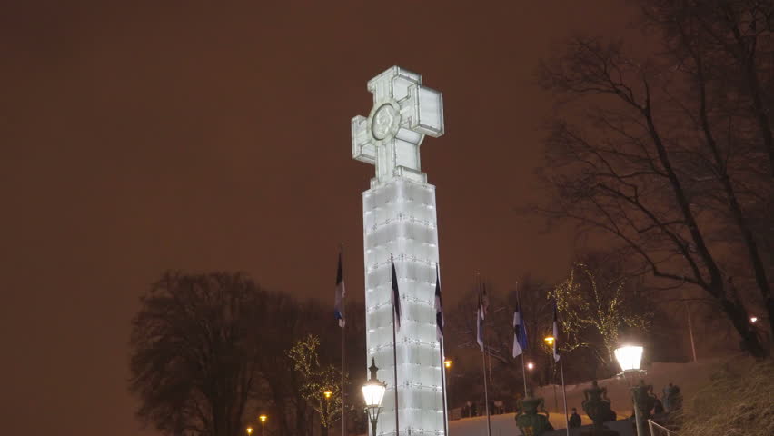 The white cross in the Freedom Square in Estonia. It is called the Statue of Liberty for the people of Estonia