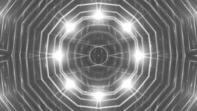 VJ Fractal silver kaleidoscopic background. Background grey motion with fractal design. Disco spectrum lights concert spot bulb. Light Tunnel.
