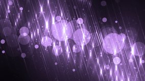 Moving gloss particles on violet background. Flood lights disco background magenta with rays and particles. Beautiful disco background on black background. Seamless loop.