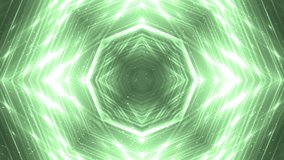 VJ Fractal green kaleidoscopic background. Background motion with fractal design on black background. Disco spectrum lights concert spot bulb. Light Tunnel. Seamless loop.