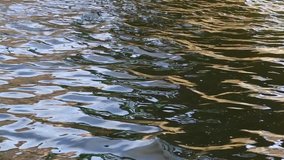 Video of rippling fresh water with the reflection of blues and yellows on the surface.