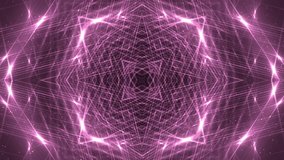 VJ Fractal pink kaleidoscopic background. Background magenta motion with fractal design. Disco spectrum lights concert spot bulb. Light Tunnel.