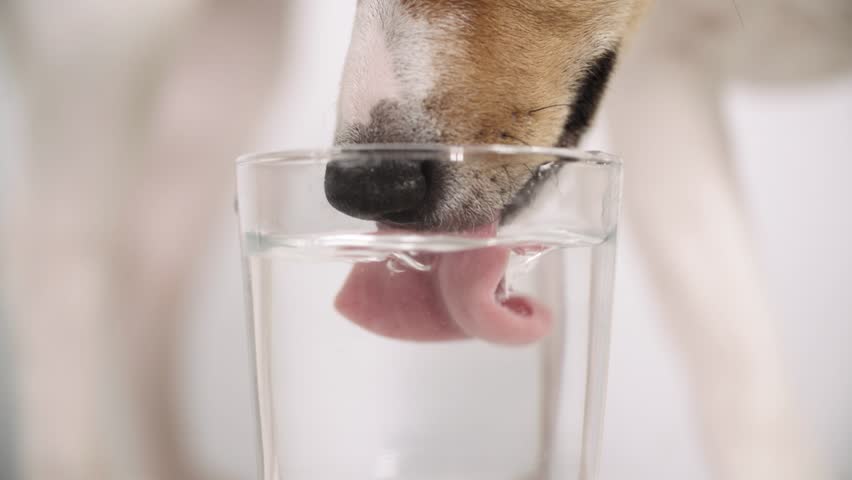 slow dog drinking water