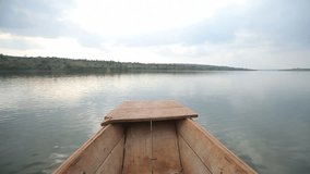 Poor canoe is navigating on Burundi's rivers