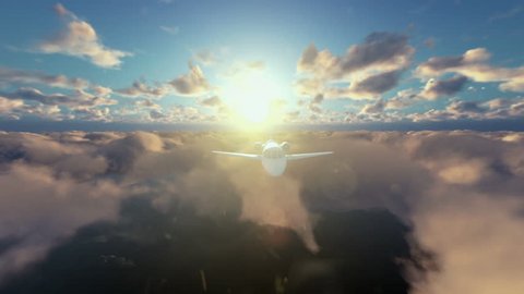 Cessna airplane flying above clouds at sunrise