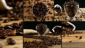 Montage collection of clips that show pouring coffee