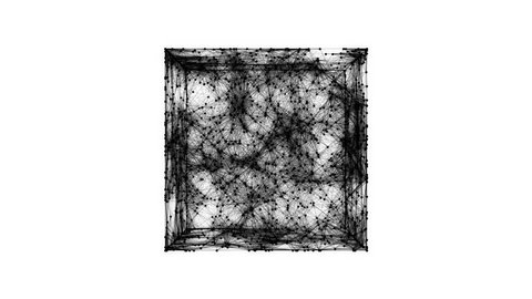 Abstract chaotic geometric composition from dots and lines in the cube on white background 4K