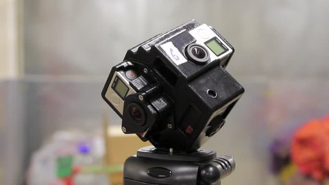 Modern 360 Degrees Video Camera. VR gopro 360 Video de stock