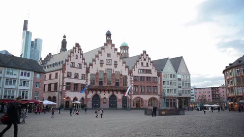 GERMANY - CIRCA FEBRUARY 2016 - Römerberg historical city square, Römer city hall building, Frankfurt am Main