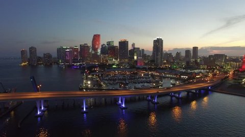 Aerial drone video of Downtown Miami at dusk 4k dji phantom