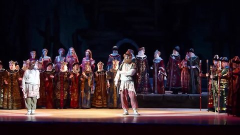 DNIPROPETROVSK, UKRAINE - MARCH 13, 2016: Prince Igor opera performed by members of the Dnipropetrovsk Opera and Ballet Theatre.