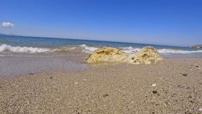 Adorable View at Mediterranean sea with waves splashing. Shoot on Digital Cinema Camera in hd.