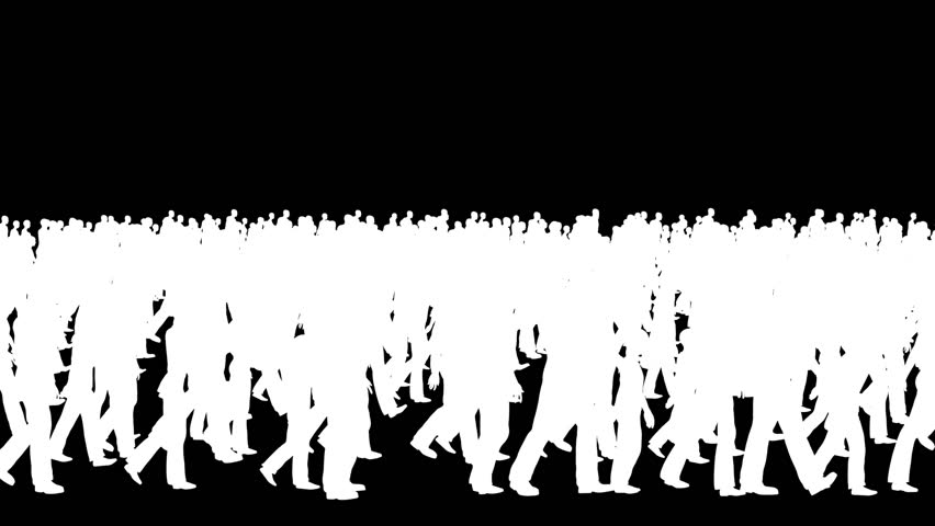 Crowd silhouettes walking, loop
